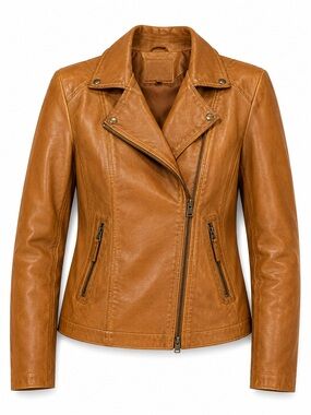 Max Studio Faux Leather Moto Jacket Camel Brown Modern Chic Size L